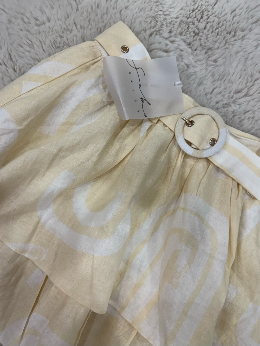 Sabo Skirt Yellow & White Tiered Circle Skater Skirt with Belt - Picture 5 of 9